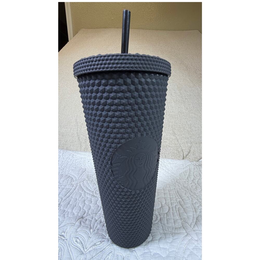 Starbucks Black Matte Studded Venti 24oz Tumbler Reusable Travel Cup Mug Lid